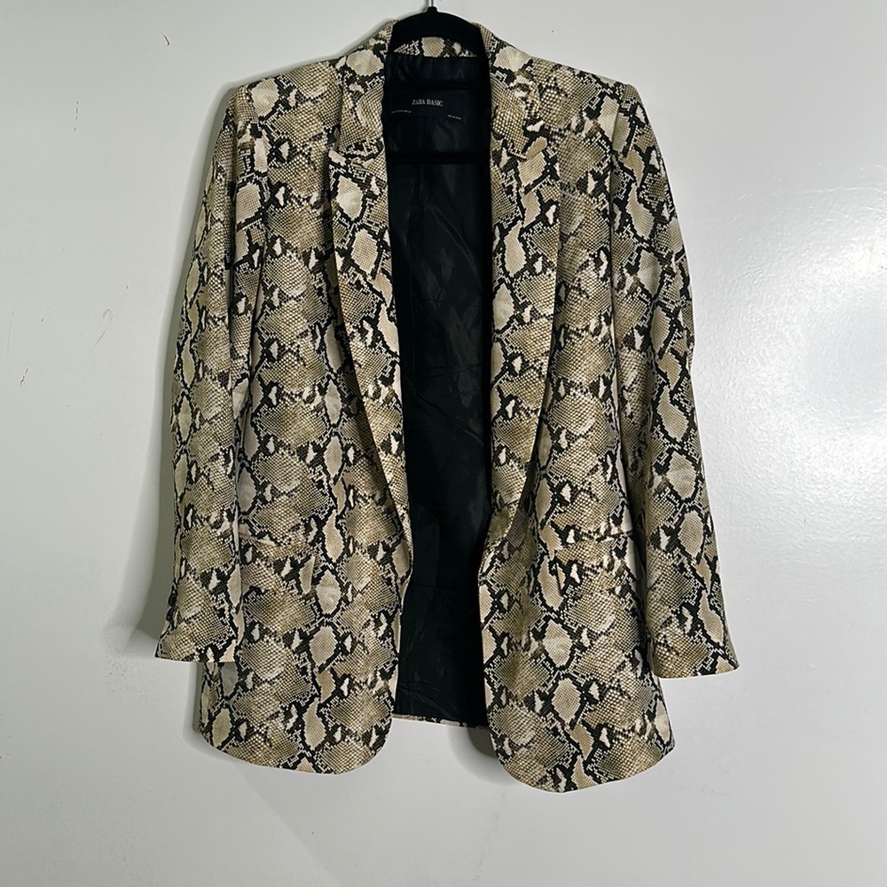 Zara Beige Brown Python D Kin Snake Print Blazer … - image 2